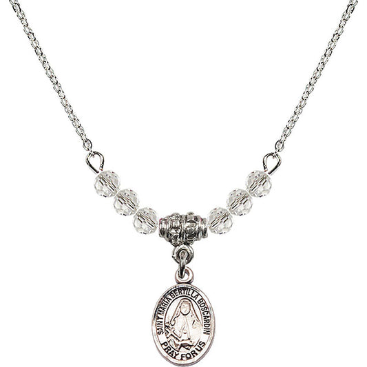 Sterling Silver Saint Maria Bertilla Boscardin Birthstone Necklace with Crystal Beads - 9428