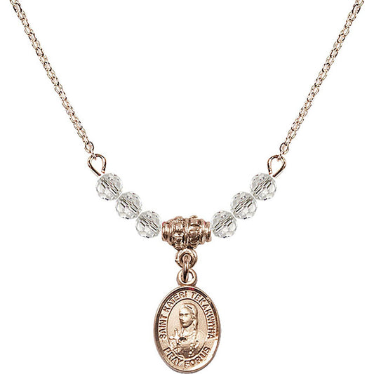 14kt Gold Filled Saint Kateri Tekakwitha Birthstone Necklace with Crystal Beads - 9438