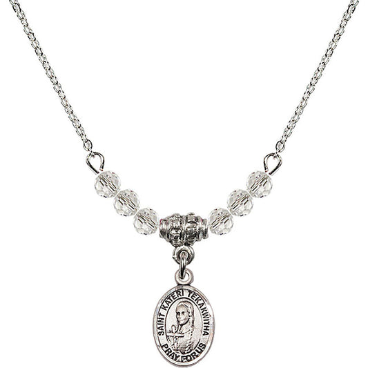 Sterling Silver Saint Kateri Tekakwitha Birthstone Necklace with Crystal Beads - 9438