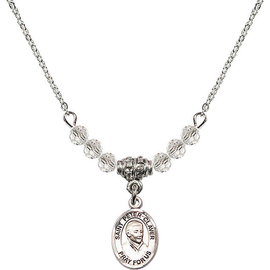 Sterling Silver Saint Peter Claver Birthstone Necklace with Crystal Beads - 9442