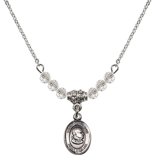 Sterling Silver Saint John XXIII Birthstone Necklace with Crystal Beads - 9455