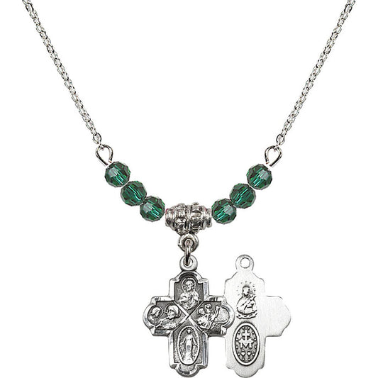 Sterling Silver 4-Way Birthstone Necklace with Emerald Beads - 0047