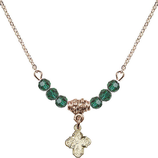 14kt Gold Filled 4-Way Birthstone Necklace with Emerald Beads - 0207