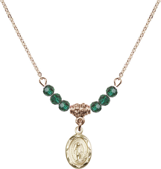 14kt Gold Filled Miraculous Birthstone Necklace with Emerald Beads - 0301