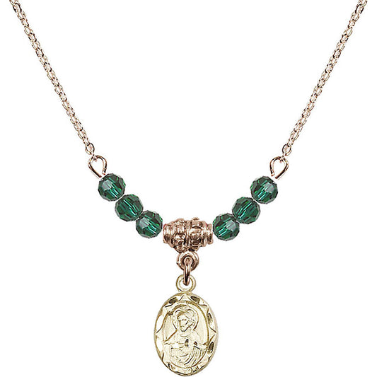 14kt Gold Filled Scapular Birthstone Necklace with Emerald Beads - 0301