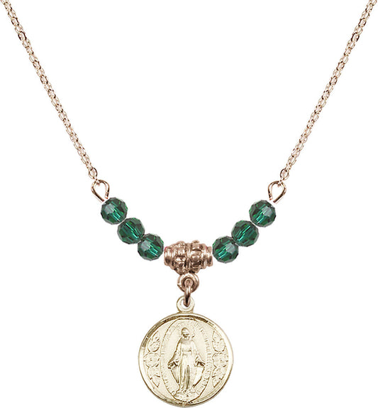 14kt Gold Filled Miraculous Birthstone Necklace with Emerald Beads - 0601