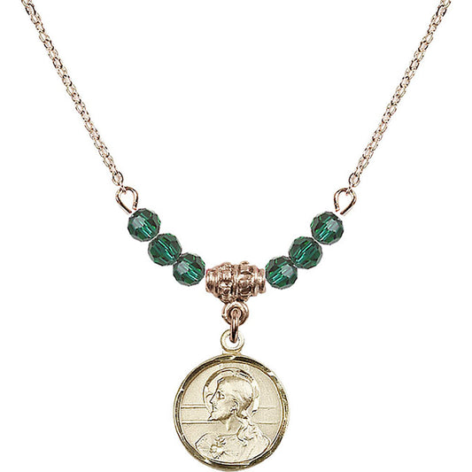 14kt Gold Filled Scapular Birthstone Necklace with Emerald Beads - 0601