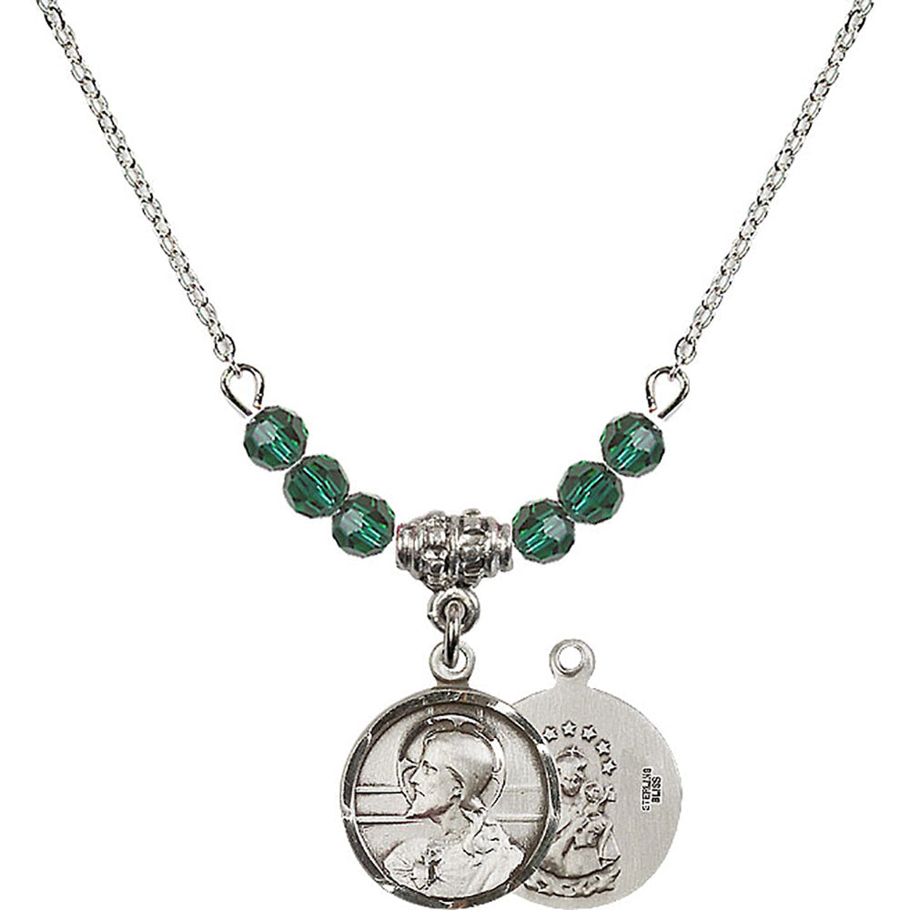 Sterling Silver Scapular Birthstone Necklace with Emerald Beads - 0601