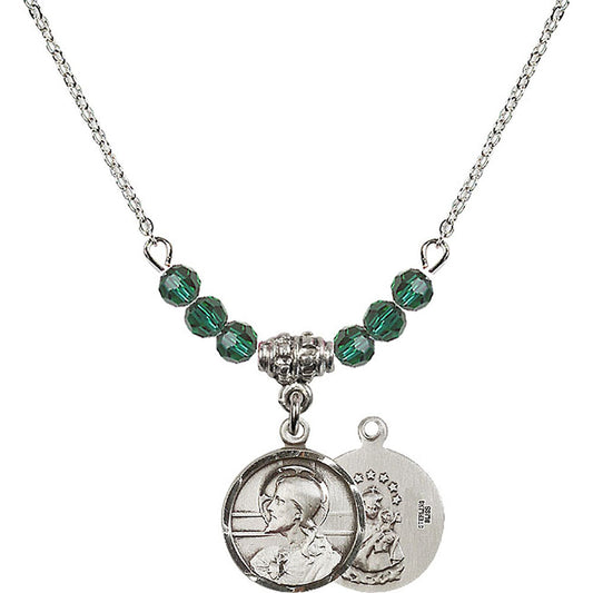 Sterling Silver Scapular Birthstone Necklace with Emerald Beads - 0601