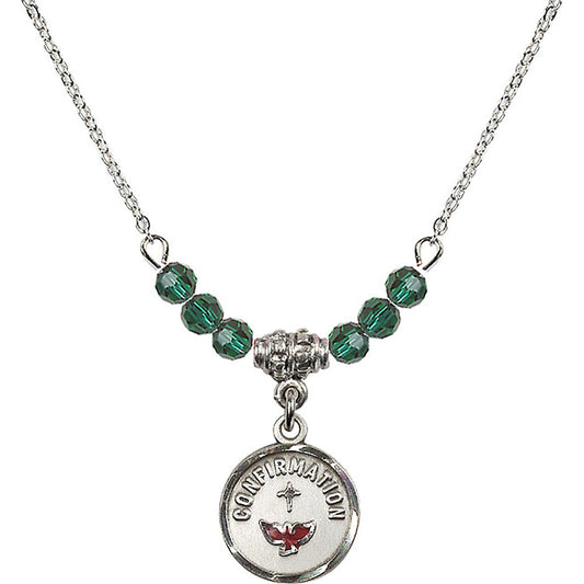 Sterling Silver Confirmation Birthstone Necklace with Emerald Beads - 0601