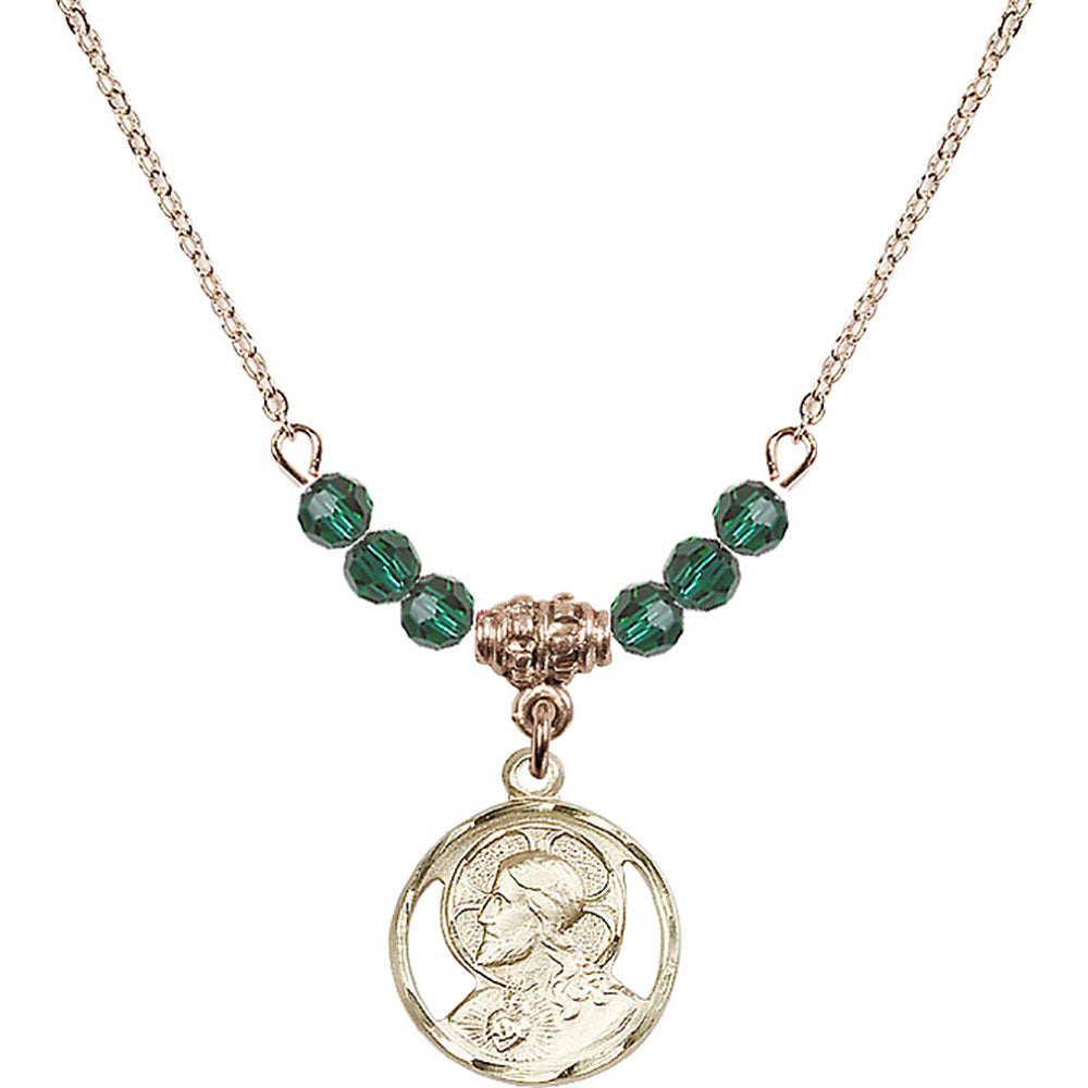 14kt Gold Filled Scapular Birthstone Necklace with Emerald Beads - 0611