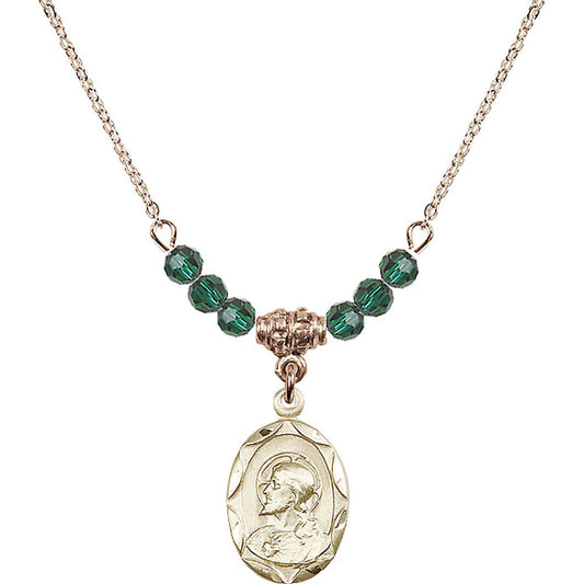 14kt Gold Filled Scapular Birthstone Necklace with Emerald Beads - 0612