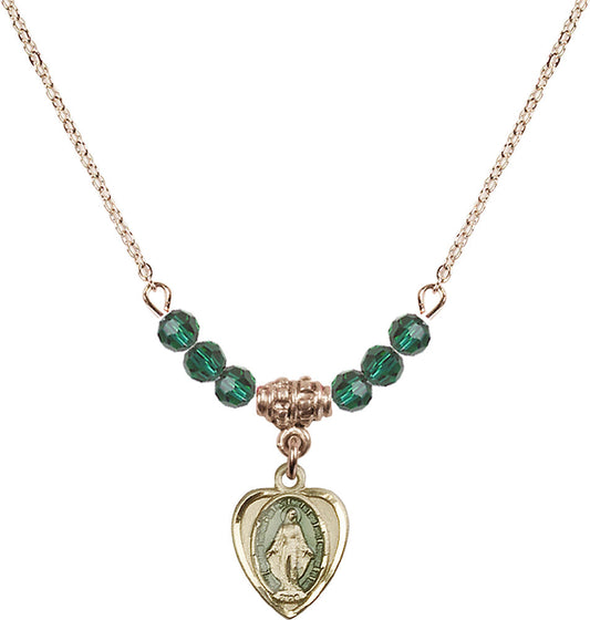 14kt Gold Filled Miraculous Birthstone Necklace with Emerald Beads - 0706