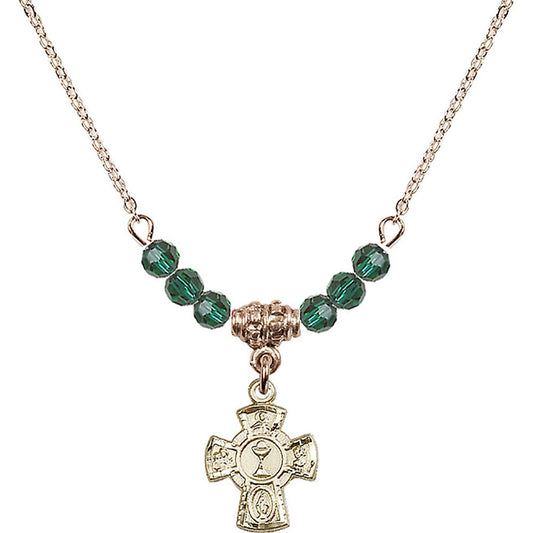14kt Gold Filled 5-Way / Chalice Birthstone Necklace with Emerald Beads - 0845