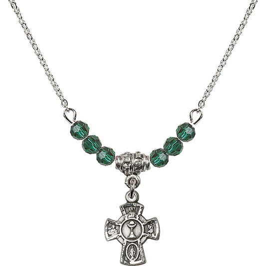 Sterling Silver 5-Way / Chalice Birthstone Necklace with Emerald Beads - 0845