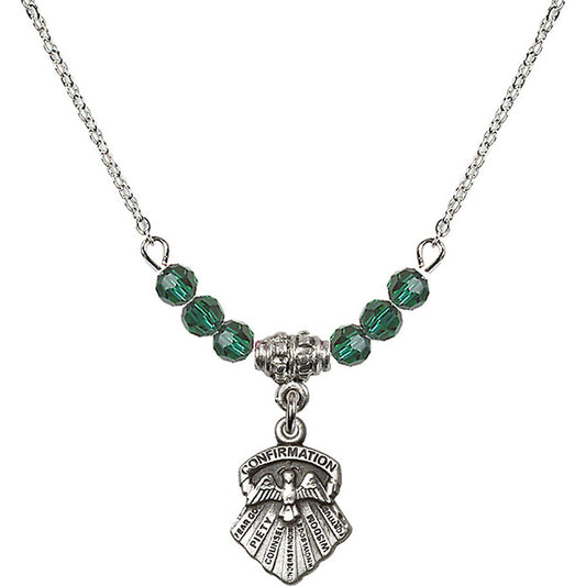 Sterling Silver Seven Gifts Birthstone Necklace with Emerald Beads - 0887