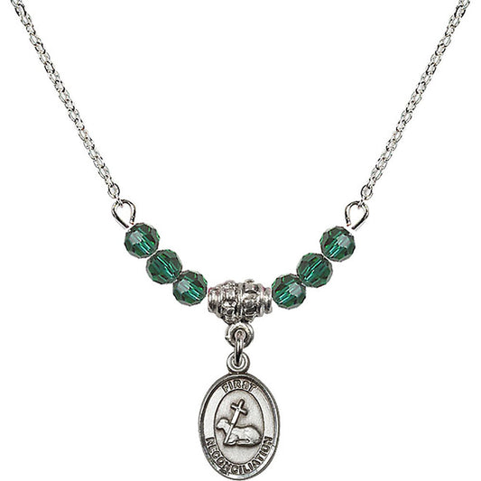 Sterling Silver First Reconciliation Birthstone Necklace with Emerald Beads - 0968