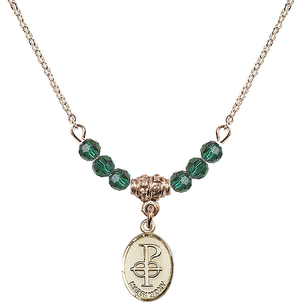 14kt Gold Filled Matrimony Birthstone Necklace with Emerald Beads - 0969