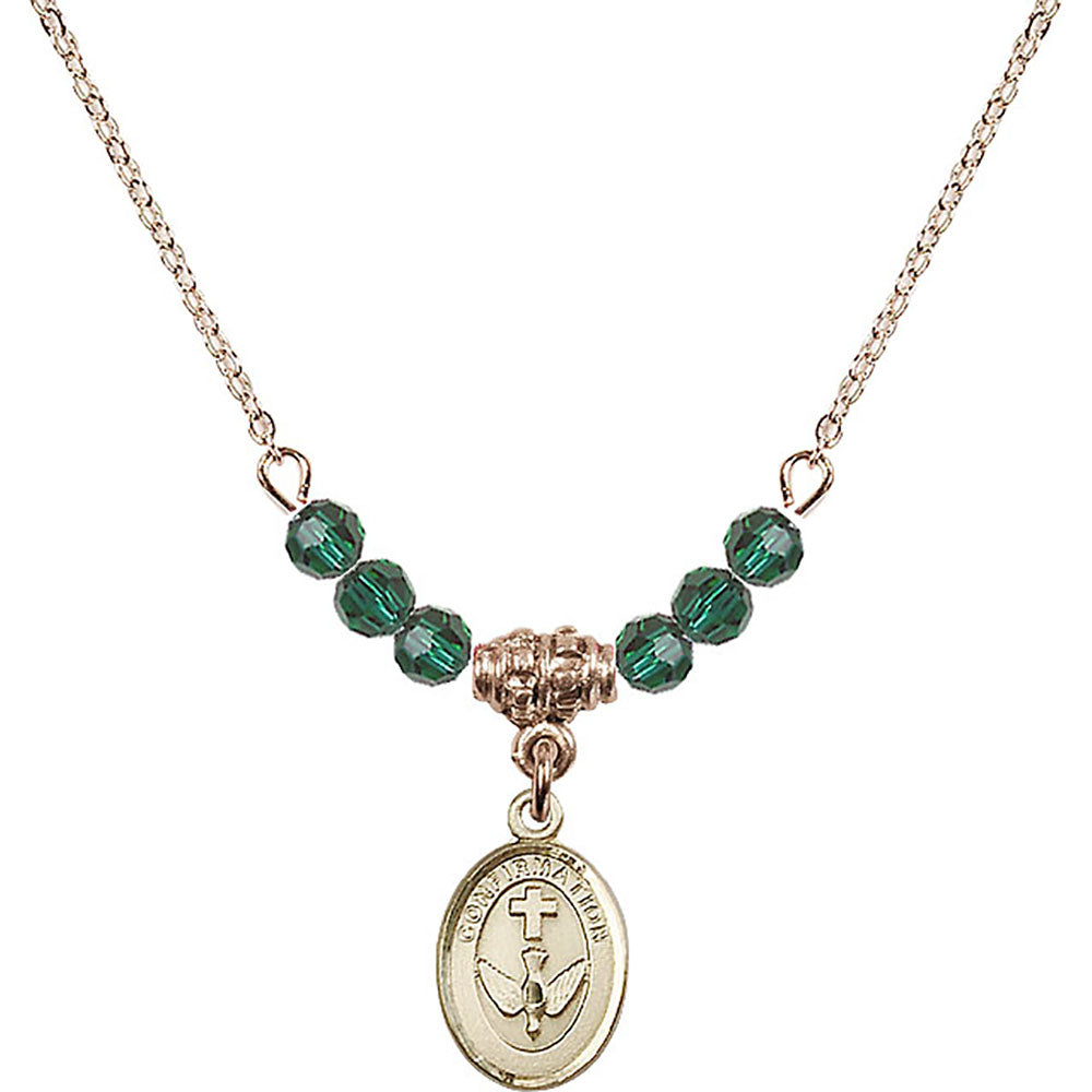 14kt Gold Filled Confirmation Birthstone Necklace with Emerald Beads - 0973