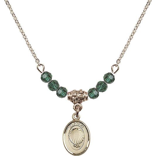 14kt Gold Filled Baptism Birthstone Necklace with Emerald Beads - 0974