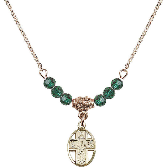 14kt Gold Filled 5-Way / Chalice Birthstone Necklace with Emerald Beads - 0979