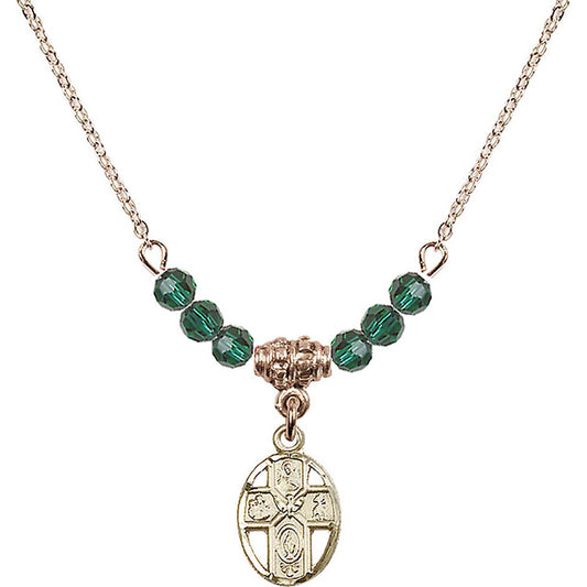 14kt Gold Filled 5-Way Birthstone Necklace with Emerald Beads - 0980