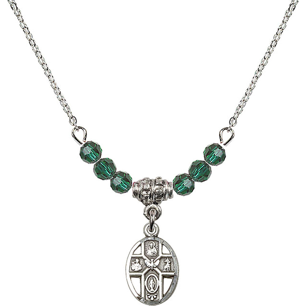 Sterling Silver 5-Way Birthstone Necklace with Emerald Beads - 0980