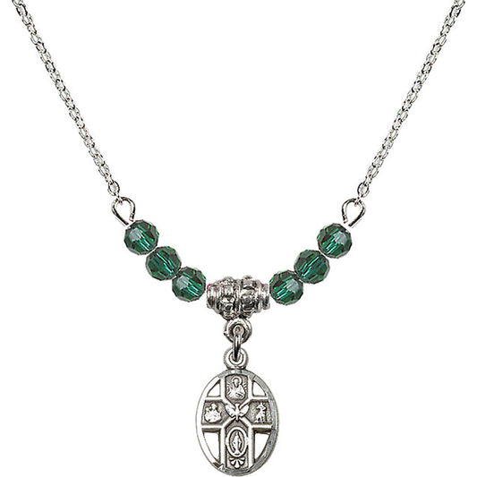 Sterling Silver 5-Way Birthstone Necklace with Emerald Beads - 0980