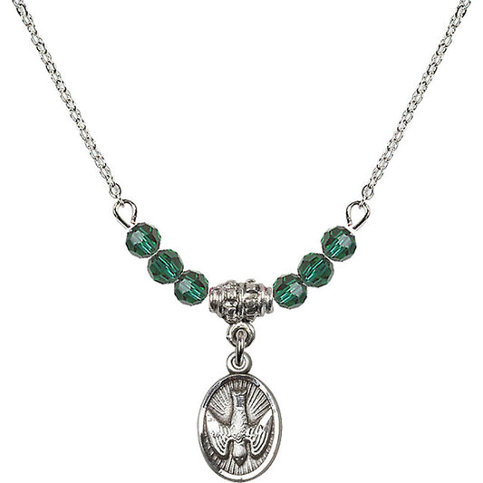 Sterling Silver Holy Spirit Birthstone Necklace with Emerald Beads - 0982