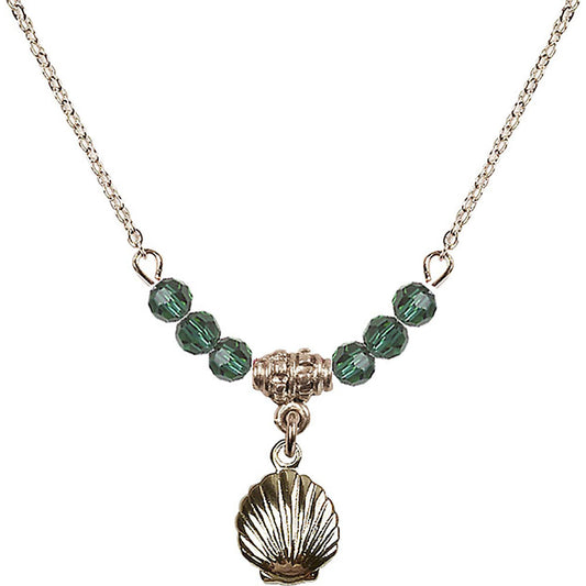 14kt Gold Filled Shell Birthstone Necklace with Emerald Beads - 1260