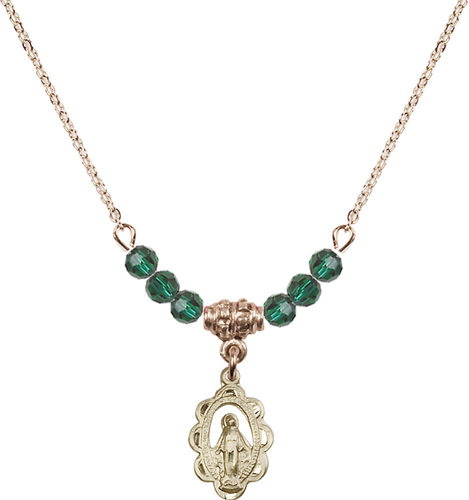 14kt Gold Filled Miraculous Birthstone Necklace with Emerald Beads - 1610