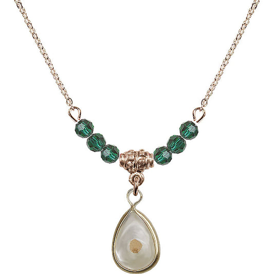 14kt Gold Filled Mustard Seed Birthstone Necklace with Emerald Beads - 1700