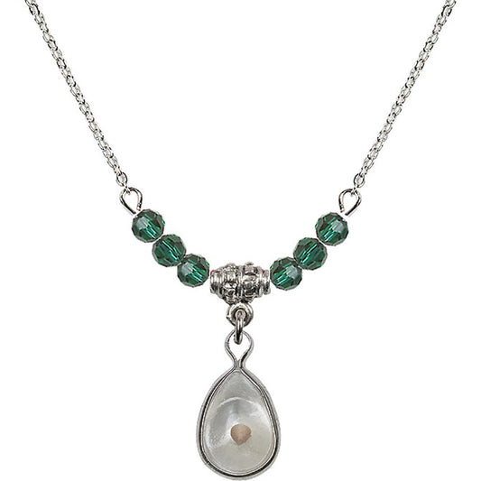 Sterling Silver Mustard Seed Birthstone Necklace with Emerald Beads - 1700