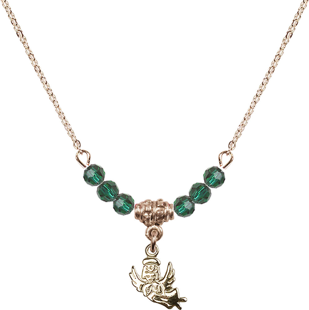 14kt Gold Filled Guardian Angel Birthstone Necklace with Emerald Beads - 2128