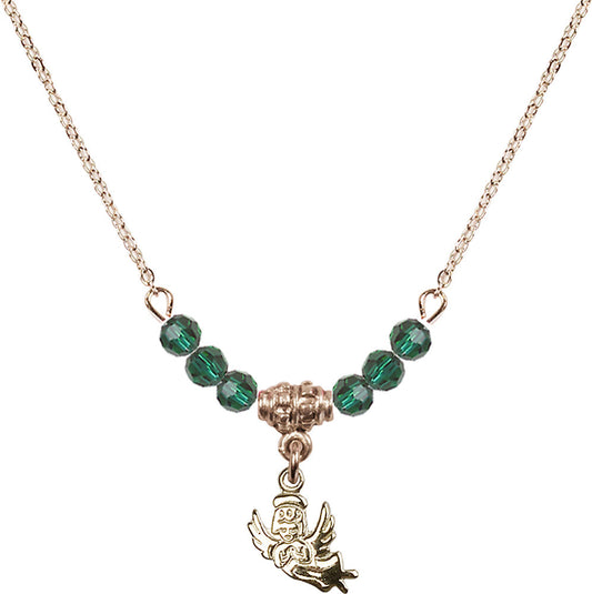 14kt Gold Filled Guardian Angel Birthstone Necklace with Emerald Beads - 2128