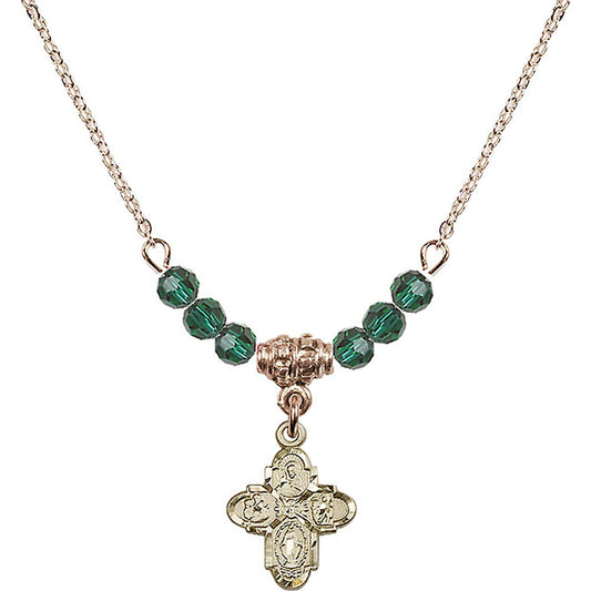14kt Gold Filled 4-Way Birthstone Necklace with Emerald Beads - 3143