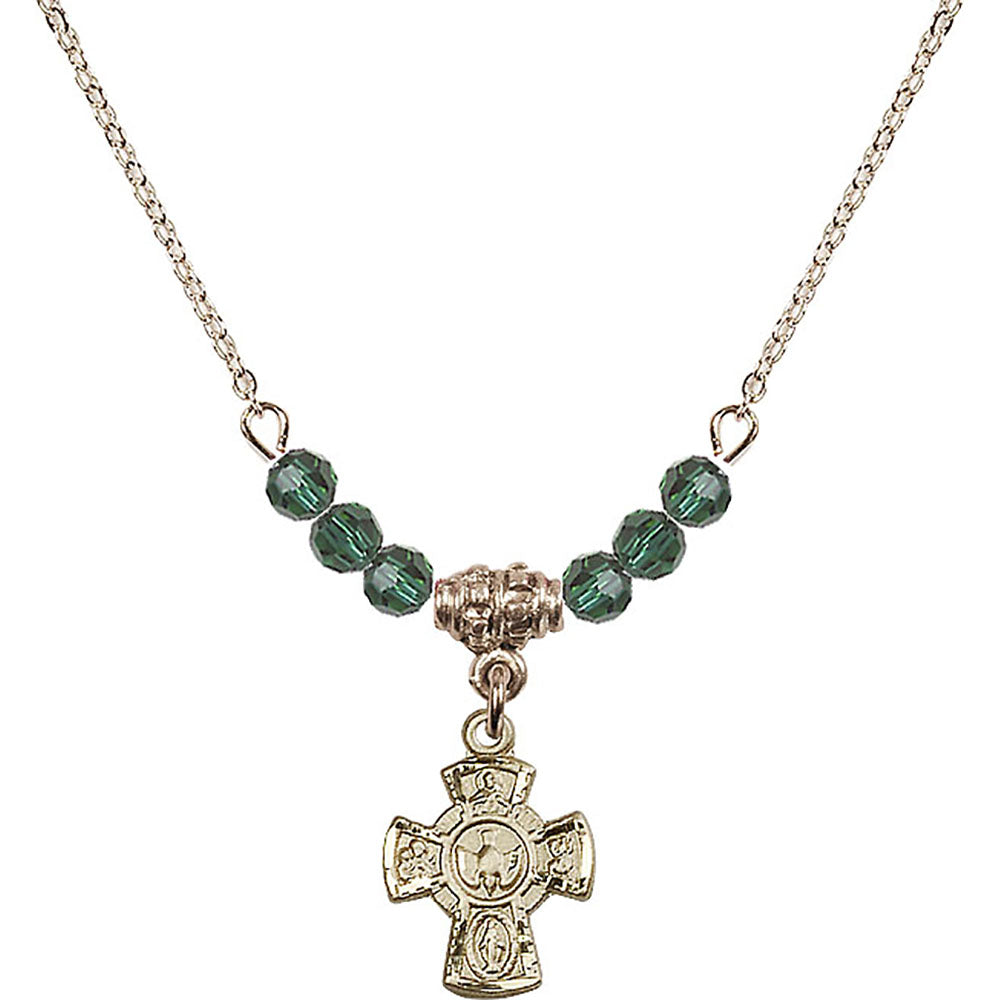 14kt Gold Filled 5-Way Birthstone Necklace with Emerald Beads - 3145