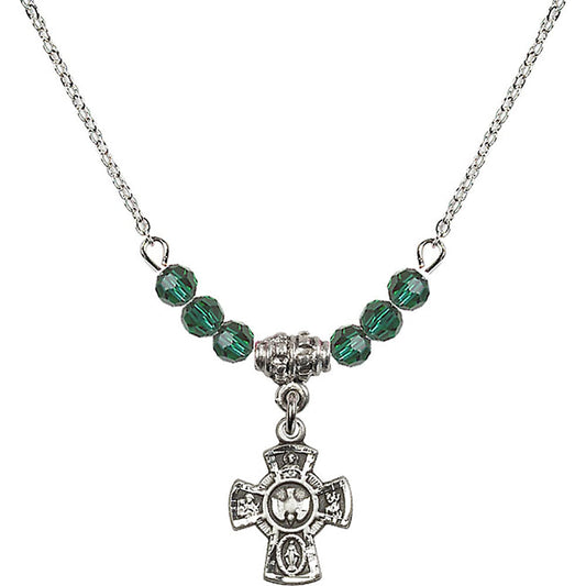 Sterling Silver 5-Way Birthstone Necklace with Emerald Beads - 3145
