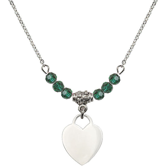 Sterling Silver Heart Birthstone Necklace with Emerald Beads - 3400