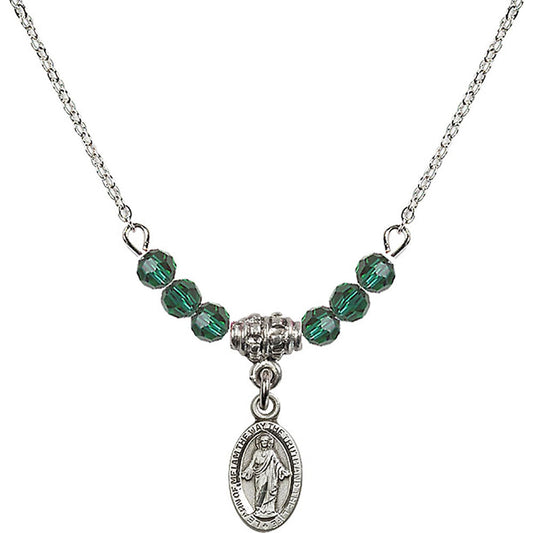 Sterling Silver Scapular Birthstone Necklace with Emerald Beads - 4121