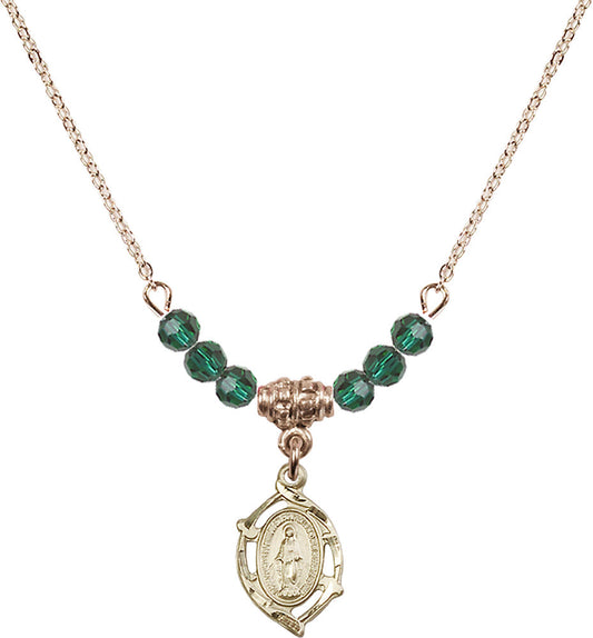 14kt Gold Filled Miraculous Birthstone Necklace with Emerald Beads - 4152