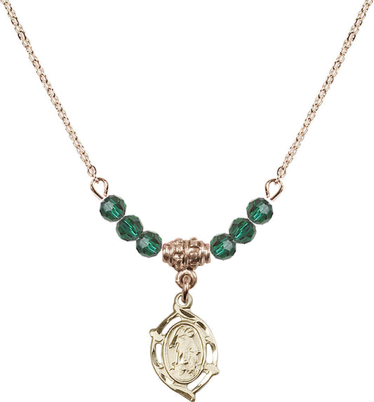 14kt Gold Filled Guardian Angel Birthstone Necklace with Emerald Beads - 4154
