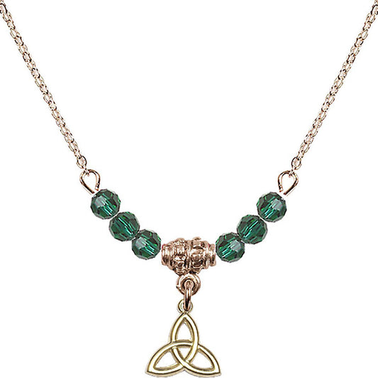 14kt Gold Filled Trinity Irish Knot Birthstone Necklace with Emerald Beads - 5100