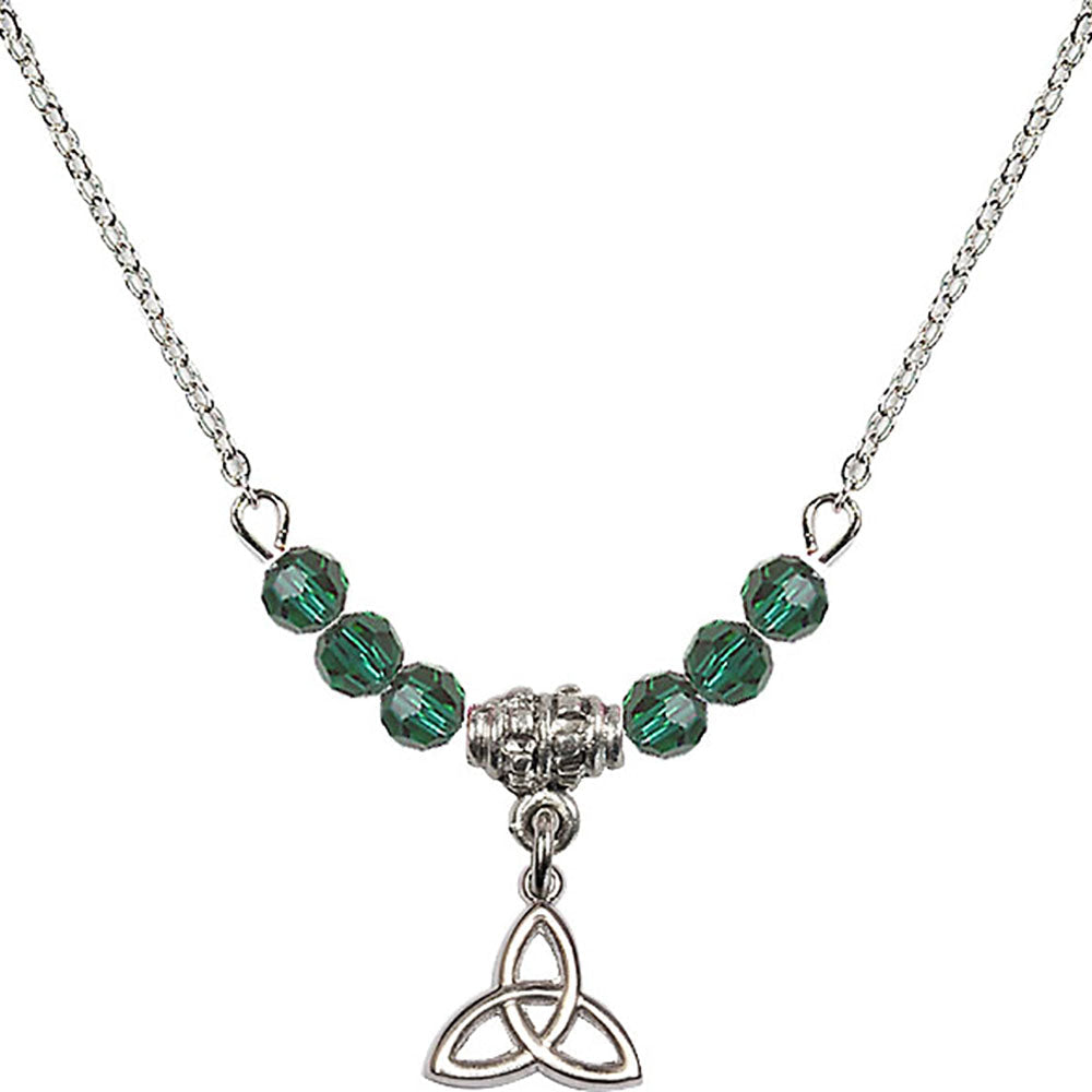 Sterling Silver Trinity Irish Knot Birthstone Necklace with Emerald Beads - 5100