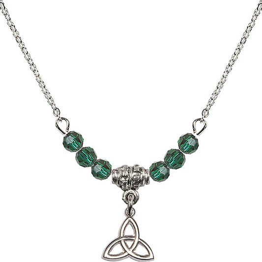 Sterling Silver Trinity Irish Knot Birthstone Necklace with Emerald Beads - 5100