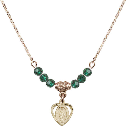 14kt Gold Filled Miraculous Birthstone Necklace with Emerald Beads - 5401