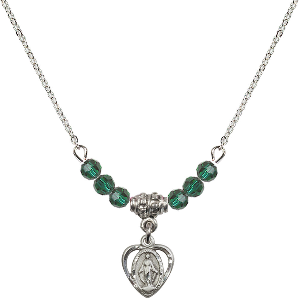 Sterling Silver Miraculous Birthstone Necklace with Emerald Beads - 5401