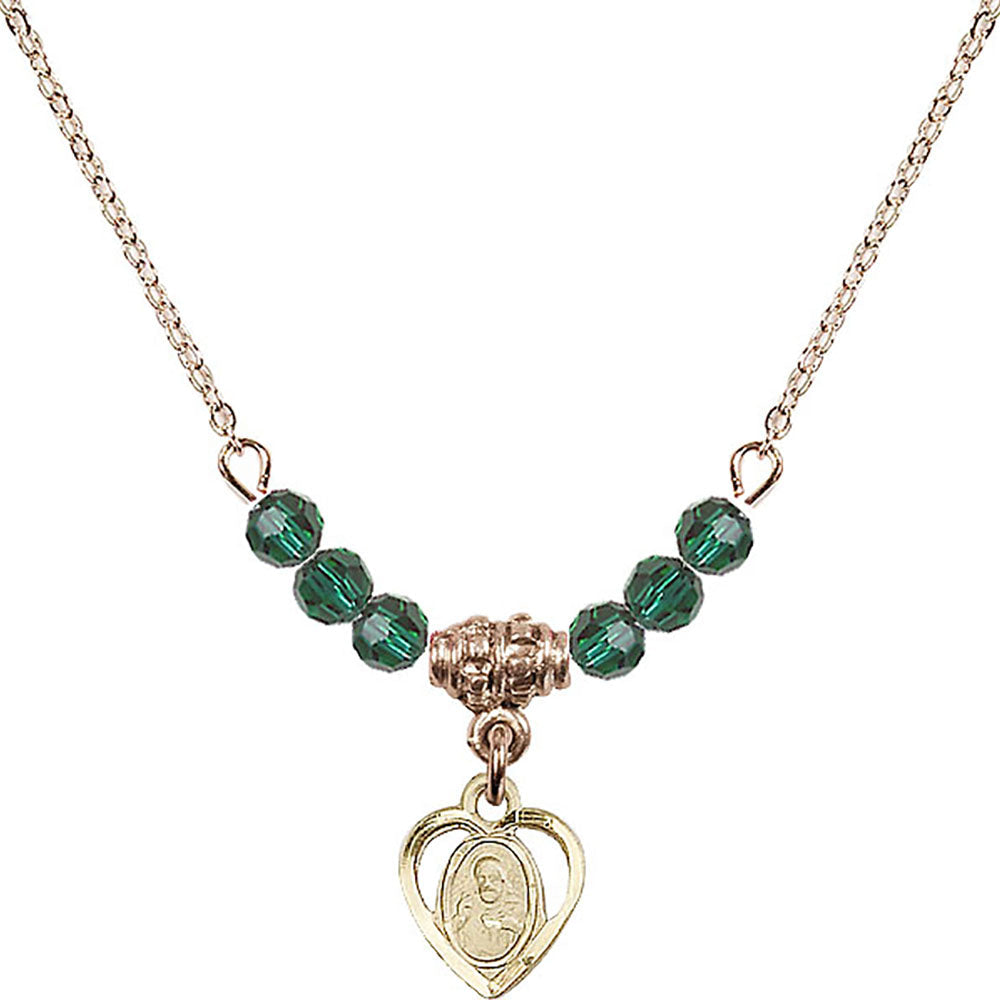 14kt Gold Filled Scapular Birthstone Necklace with Emerald Beads - 5402
