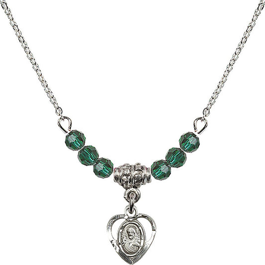 Sterling Silver Scapular Birthstone Necklace with Emerald Beads - 5402
