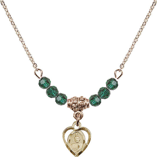 14kt Gold Filled Saint Jude Birthstone Necklace with Emerald Beads - 5404